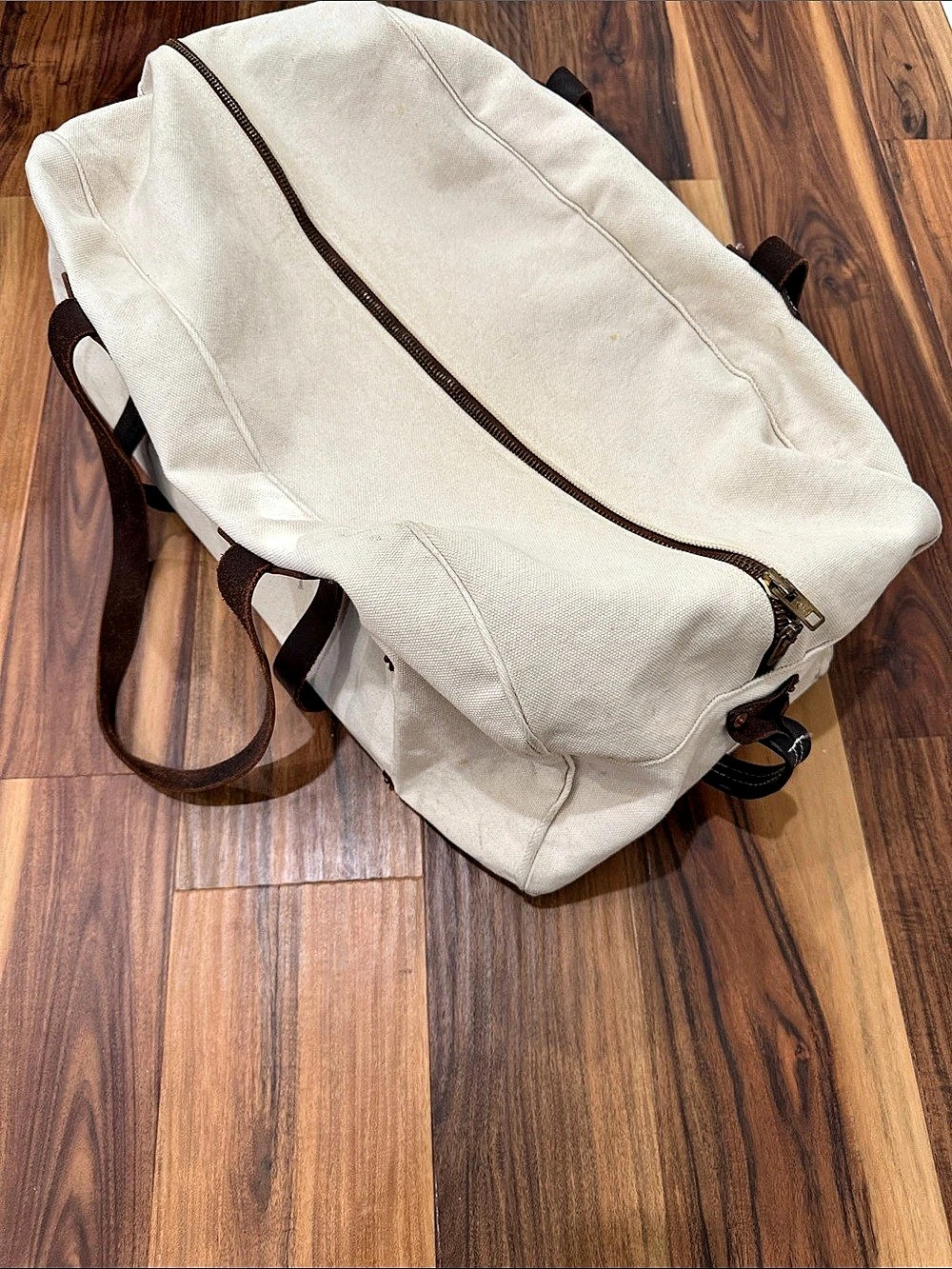 Cream & Brown Canvas/Leather Travel Bag